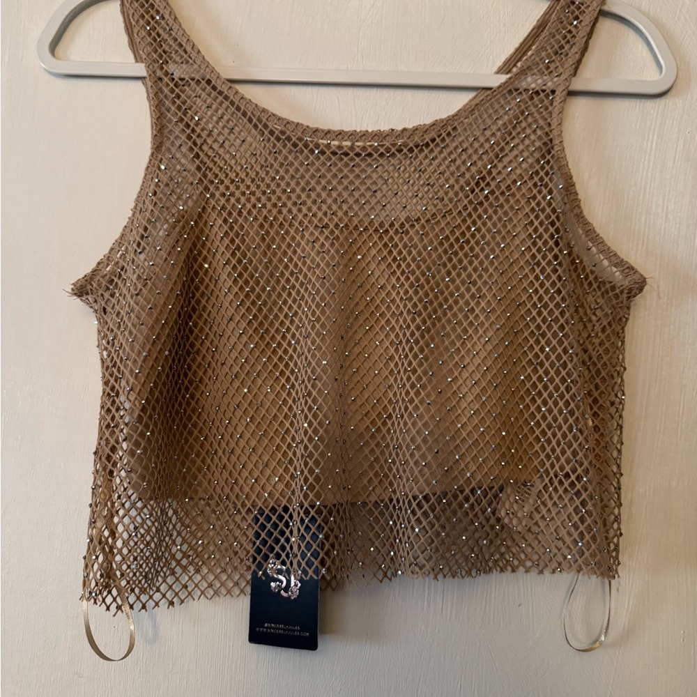 Sincerely Jules Tan Mesh Crop Top